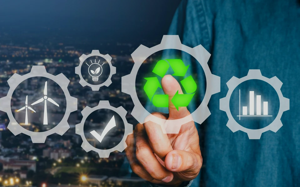 dłoń, trybiki z&nbsp;ikonami